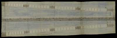 27550 Afbeelding (bovenaanzicht) van een werktuig tot verdieping van de Lek bij Vreeswijk.